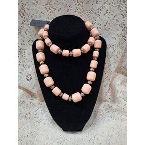 NWT J. Crew Peach Lucite Barrel Necklace With Gold-Tone & Rhinestone Accents-Vin